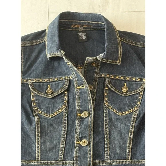 Vtg Kikit Jeans women's M denim jacket removable collar with faux fur NWT - Picture 12 of 16